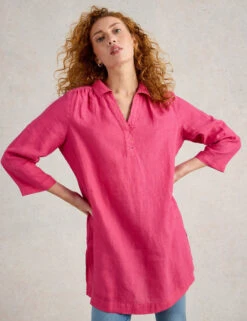 WHITE STUFF Pure Linen Collared V-Neck Tunic