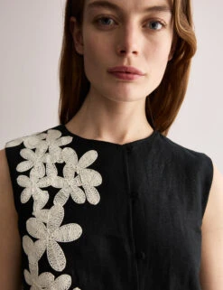 Jaeger Pure Linen Floral Embroidered Waistcoat -Marks and Spencer Shop Pure Linen Floral Embroidered Waistcoat 2