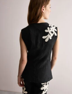 Jaeger Pure Linen Floral Embroidered Waistcoat -Marks and Spencer Shop Pure Linen Floral Embroidered Waistcoat 5