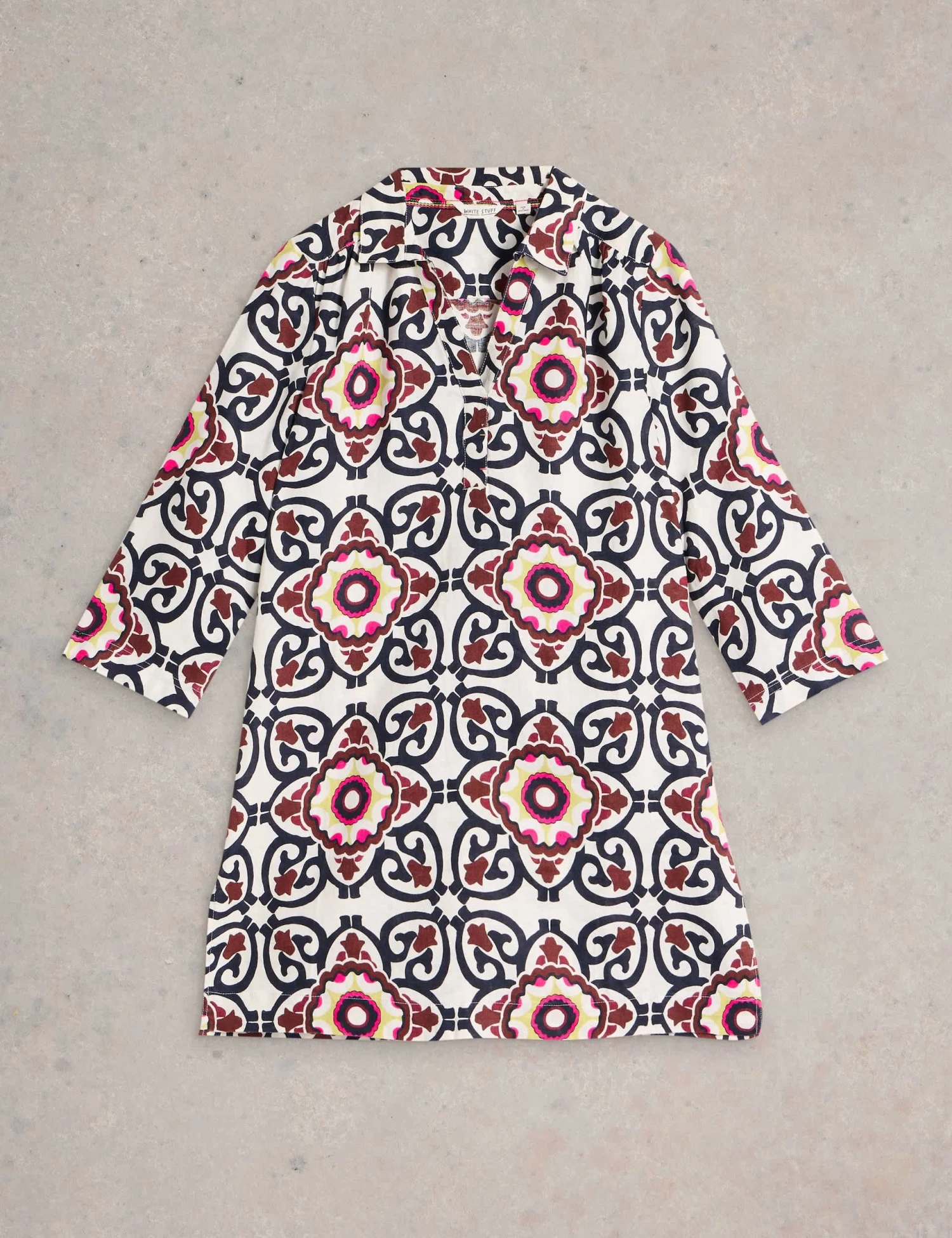 WHITE STUFF Pure Linen Printed V-Neck Collared Tunic 4 WHITE STUFF Pure Linen Printed V-Neck Collared Tunic - Image 2