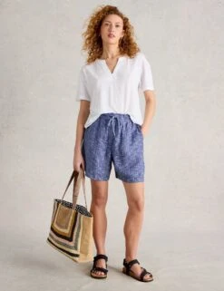 WHITE STUFF Pure Linen Tweed Print Shorts