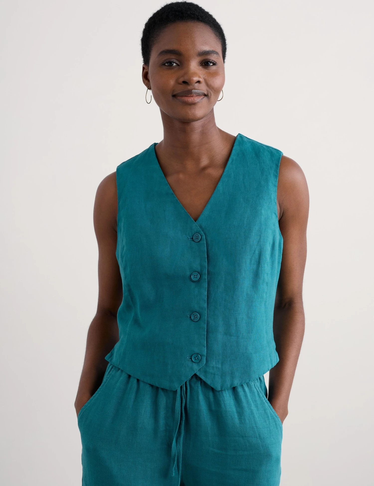 Pure Linen V-Neck Button Through Waistcoat 5 Pure Linen V-Neck Button Through Waistcoat - Image 3