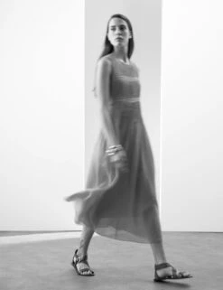 Pure Ramie Round Neck Pintuck Midi Shirred Dress -Marks and Spencer Shop Pure Ramie Round Neck Pintuck Midi Shirred Dress 5