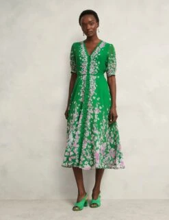 Pure Silk Floral V-Neck Midi Skater Dress -Marks and Spencer Shop Pure Silk Floral V Neck Midi Skater Dress 3