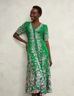 Pure Silk Floral V-Neck Midi Skater Dress -Marks and Spencer Shop Pure Silk Floral V Neck Midi Skater Dress 5