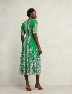 Pure Silk Floral V-Neck Midi Skater Dress -Marks and Spencer Shop Pure Silk Floral V Neck Midi Skater Dress 6