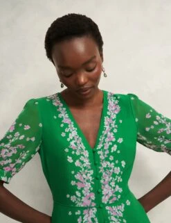 Pure Silk Floral V-Neck Midi Skater Dress -Marks and Spencer Shop Pure Silk Floral V Neck Midi Skater Dress 8