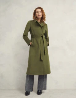 Pure Wool Belted Collared Tailored Coat