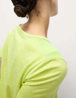 Round Neck Mesh Panel Relaxed T-Shirt -Marks and Spencer Shop Round Neck Mesh Panel Relaxed T Shirt 2