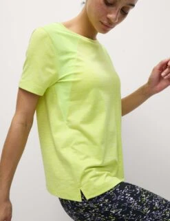 Round Neck Mesh Panel Relaxed T-Shirt -Marks and Spencer Shop Round Neck Mesh Panel Relaxed T Shirt 4