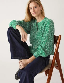 Printed Crew Neck Blouse