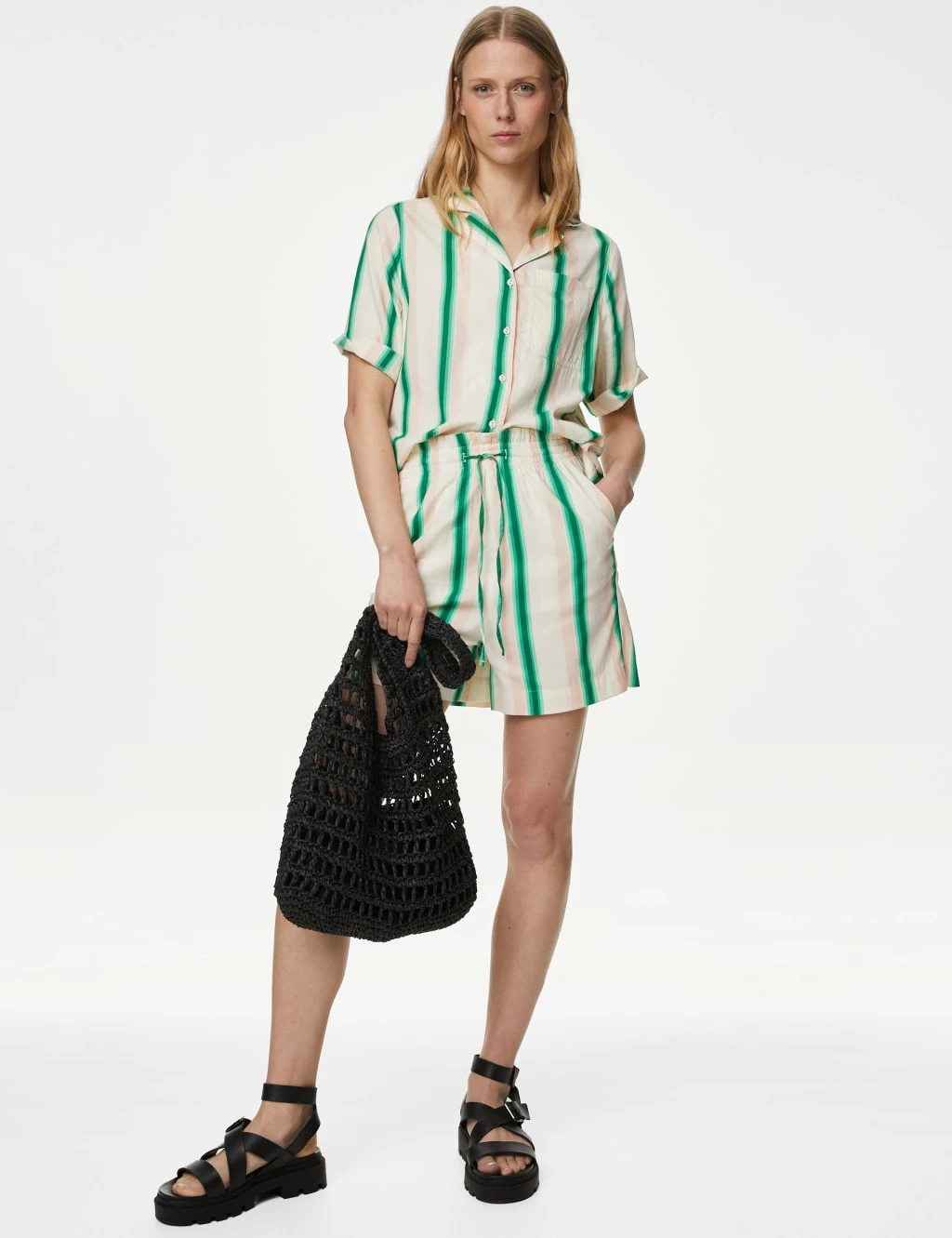 Cotton Rich Striped Collared V-Neck Shirt 5 Cotton Rich Striped Collared V-Neck Shirt - Image 3