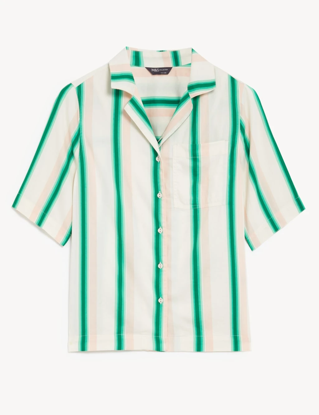 Cotton Rich Striped Collared V-Neck Shirt 4 Cotton Rich Striped Collared V-Neck Shirt - Image 2