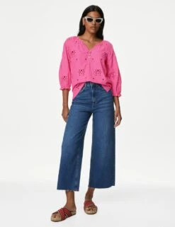 Pure Cotton Broderie Puff Sleeve Blouse -Marks and Spencer Shop SD 01 T41 6919W QY X EC 1