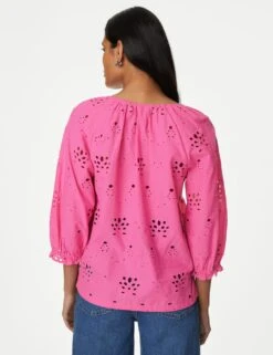 Pure Cotton Broderie Puff Sleeve Blouse -Marks and Spencer Shop SD 01 T41 6919W QY X EC 3