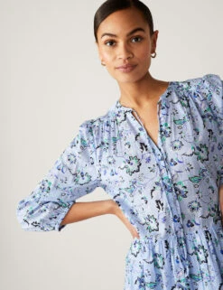 Pure Cotton Printed Tie Neck Mini Dress -Marks and Spencer Shop SD 01 T42 4310 E4 X EC 1