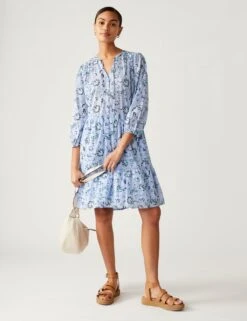 Pure Cotton Printed Tie Neck Mini Dress -Marks and Spencer Shop SD 01 T42 4310 E4 X EC 2