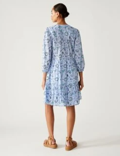 Pure Cotton Printed Tie Neck Mini Dress -Marks and Spencer Shop SD 01 T42 4310 E4 X EC 3