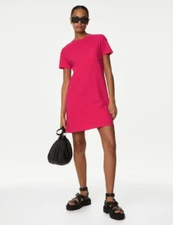 Pure Cotton Round Neck Mini T-Shirt Dress
