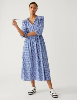 Pure Cotton Gingham Midi Dress -Marks and Spencer Shop SD 01 T42 7322 E4 X EC 2