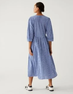 Pure Cotton Gingham Midi Dress -Marks and Spencer Shop SD 01 T42 7322 E4 X EC 3