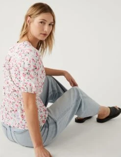 Floral V-Neck Pintuck Blouse -Marks and Spencer Shop SD 01 T43 1060 A7 X EC 3