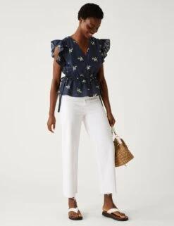 Linen Blend Frill Detail Waisted Blouse -Marks and Spencer Shop SD 01 T43 4871 F4 X EC 1