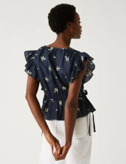 Linen Blend Frill Detail Waisted Blouse -Marks and Spencer Shop SD 01 T43 4871 F4 X EC 3