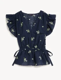 Linen Blend Frill Detail Waisted Blouse -Marks and Spencer Shop SD 01 T43 4871 F4 X EC 90