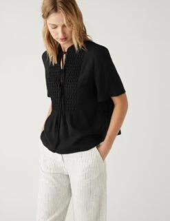 V-Neck Smocked Popover Blouse -Marks and Spencer Shop SD 01 T43 5932 Y0 X EC 1