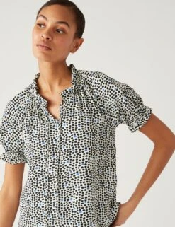 Polka Dot Tie Neck Blouse