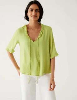 V-Neck Frill Detail Blouse