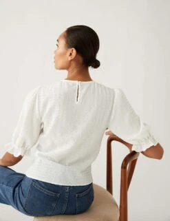 Round Neck Shirred Puff Sleeve Blouse -Marks and Spencer Shop SD 01 T43 8279 KY X EC 3