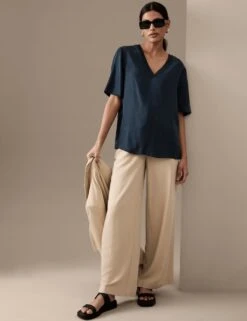 Cupro Rich V-Neck Short Sleeve Blouse -Marks and Spencer Shop SD 01 T50 2106T F0 X EC 1