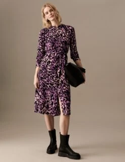 Cupro Rich Animal Print Midaxi Shirt Dress