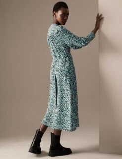 Animal Print Zip Neck Midaxi Shirt Dress -Marks and Spencer Shop SD 01 T50 3064T H4 X EC 2