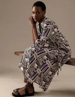 Printed Belted Midaxi Shirt Dress