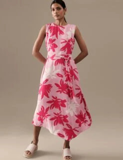 Printed Round Neck Midi Shift Dress -Marks and Spencer Shop SD 01 T50 3104T A4 X EC 1