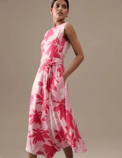 Printed Round Neck Midi Shift Dress -Marks and Spencer Shop SD 01 T50 3104T A4 X EC 2