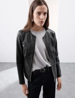 Leather Collarless Jacket -Marks and Spencer Shop SD 01 T50 4102T Y0 X EC 3