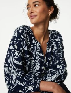 Linen Rich Printed V-Neck Blouse -Marks and Spencer Shop SD 01 T52 3517 F4 X EC 1