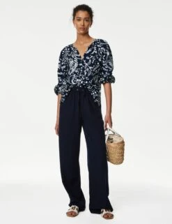 Linen Rich Printed V-Neck Blouse -Marks and Spencer Shop SD 01 T52 3517 F4 X EC 2