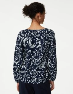 Linen Rich Printed V-Neck Blouse -Marks and Spencer Shop SD 01 T52 3517 F4 X EC 3