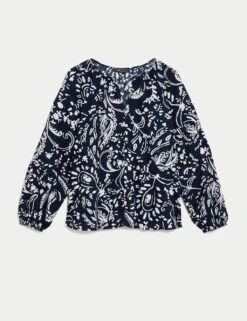 Linen Rich Printed V-Neck Blouse -Marks and Spencer Shop SD 01 T52 3517 F4 X EC 90