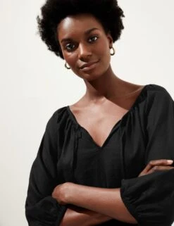 Linen Rich Tie Neck Blouse -Marks and Spencer Shop SD 01 T52 3810 Y0 X EC 2