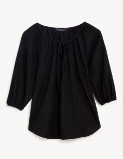 Linen Rich Tie Neck Blouse -Marks and Spencer Shop SD 01 T52 3810 Y0 X EC 90