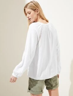 Linen Rich Collarless Blouse -Marks and Spencer Shop SD 01 T52 3816 Z0 X EC 3