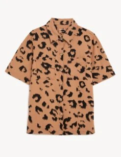 Linen Rich Animal Print Collared Shirt -Marks and Spencer Shop SD 01 T52 3831 Y4 X EC 90