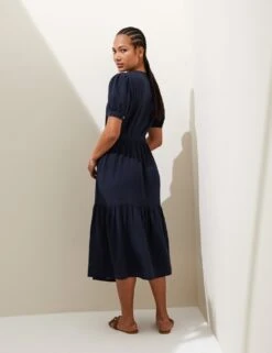 Linen Blend V-Neck Tie Waist Midi Tea Dress -Marks and Spencer Shop SD 01 T52 6835 F0 X EC 4