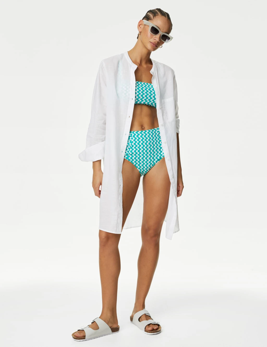 Pure Cotton Collarless Beach Cover Up Shirt 3 Pure Cotton Collarless Beach Cover Up Shirt